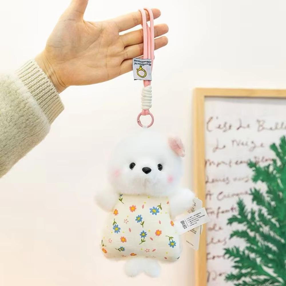 

Cartoon Seal plush Pendant Soft Bean Stuffed Toy Floral Dress Bunny Plush Keychain Birthday Gift розовый