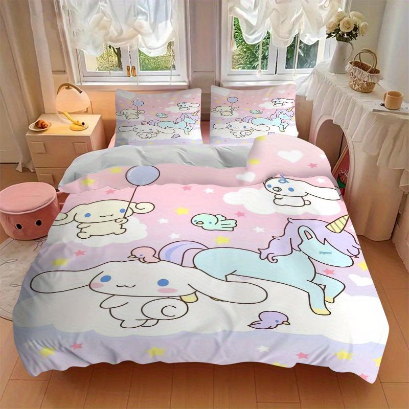 3pcs Unicorn & Cinnamoroll Idea Bedding Set - Includes Quilt Cover and Pillowcases, Suitable for All Seasons, Machine Washable - Ideal Gift