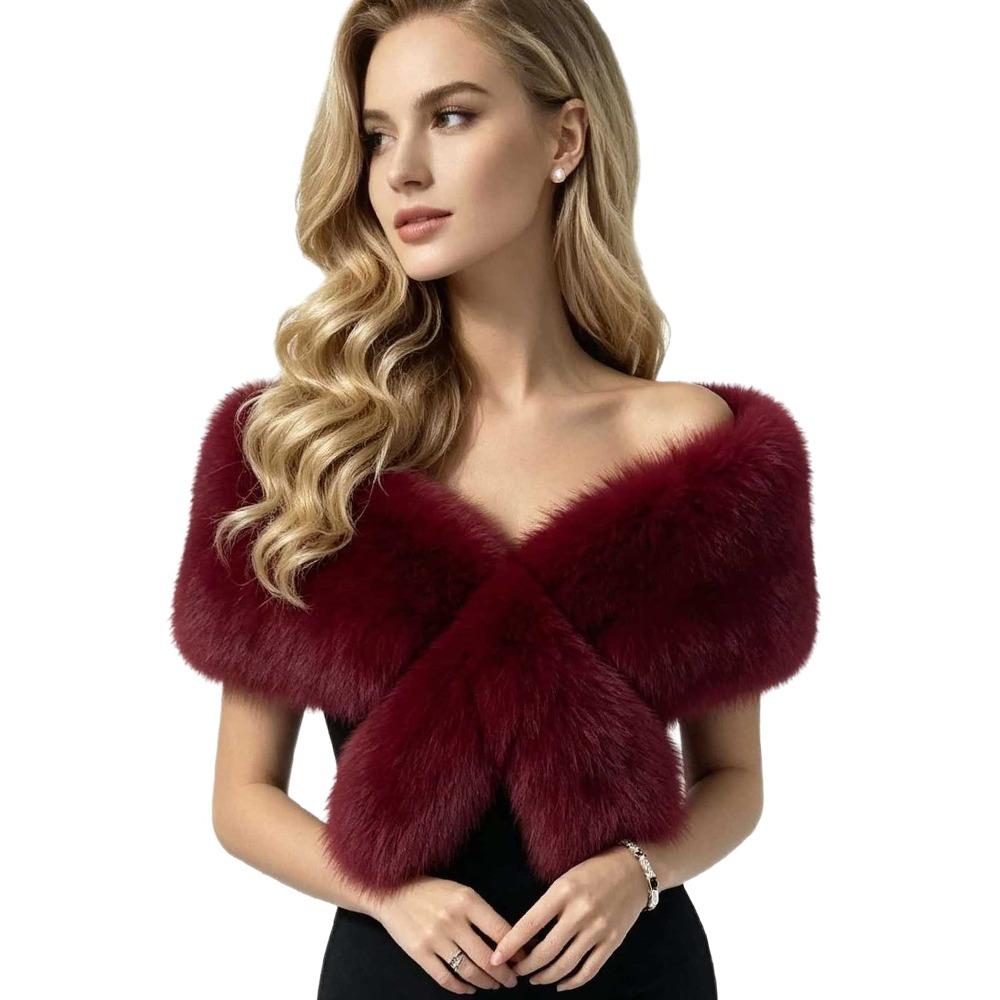 Multicolor Faux Fur Shawl Thick Bridal Stole Fashionable Winter Fur Wrap Evening Party