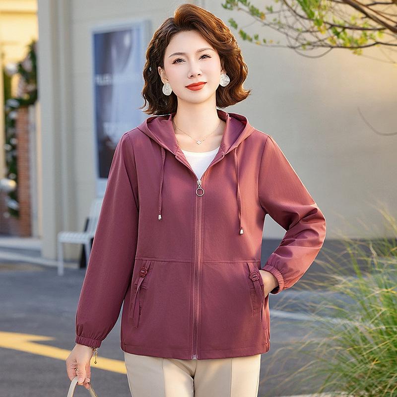 

2026 Women s Spring/Autumn Lapel Jacket: Stylish, Loose Fit for Middle-Aged & Elderly 5XL (73-78 kg) кармин красный