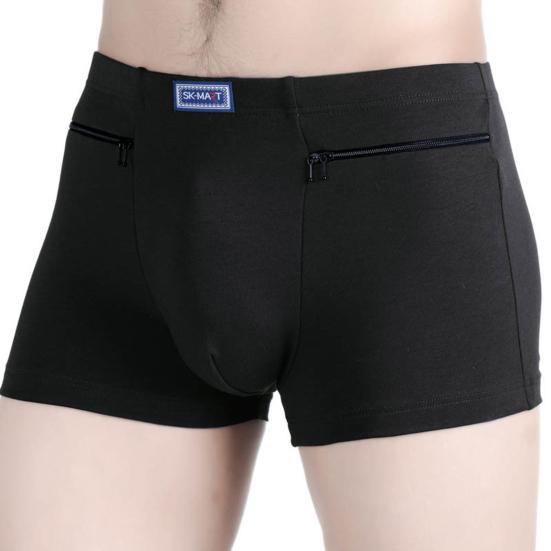 Anti-theft Zipper Pockets Mid-rise Seamless Elastic Men Panties Solid Color U-Bump Male Shorts Briefs Daily Wear