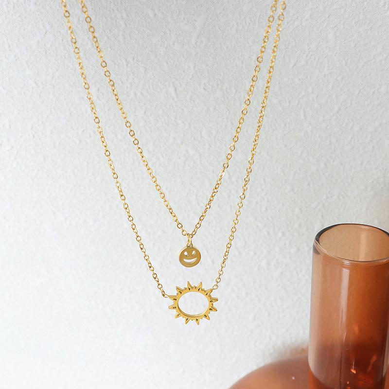 Trend Hip Hop Style Mix And Match Stacking Sun Series Expression Pendant Necklace Gold-Plated Jewelry