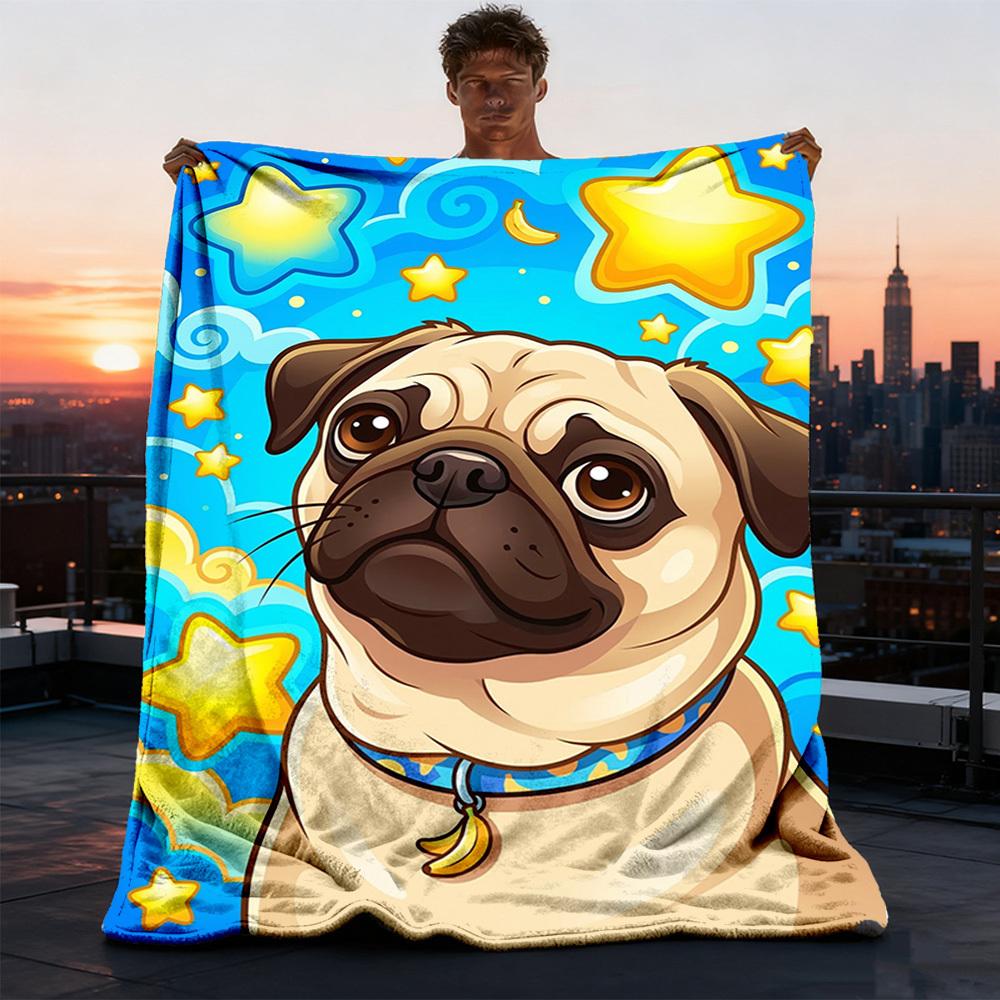 1pc Pug StarryOutdoor Blanket, Soft And Comfortable Blanket, Casual Warm Outdoor Blanket, Good Birthday Gift yy260328068