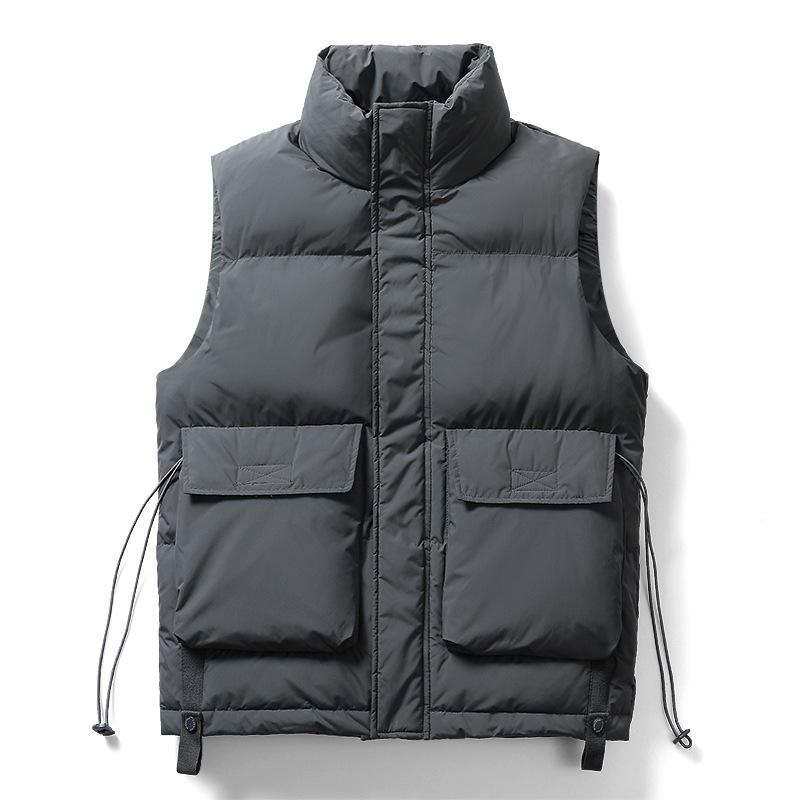 Men's Korean Style Stand Collar Duck Down Vest - Winter Solid Color Sleeveless Jacket