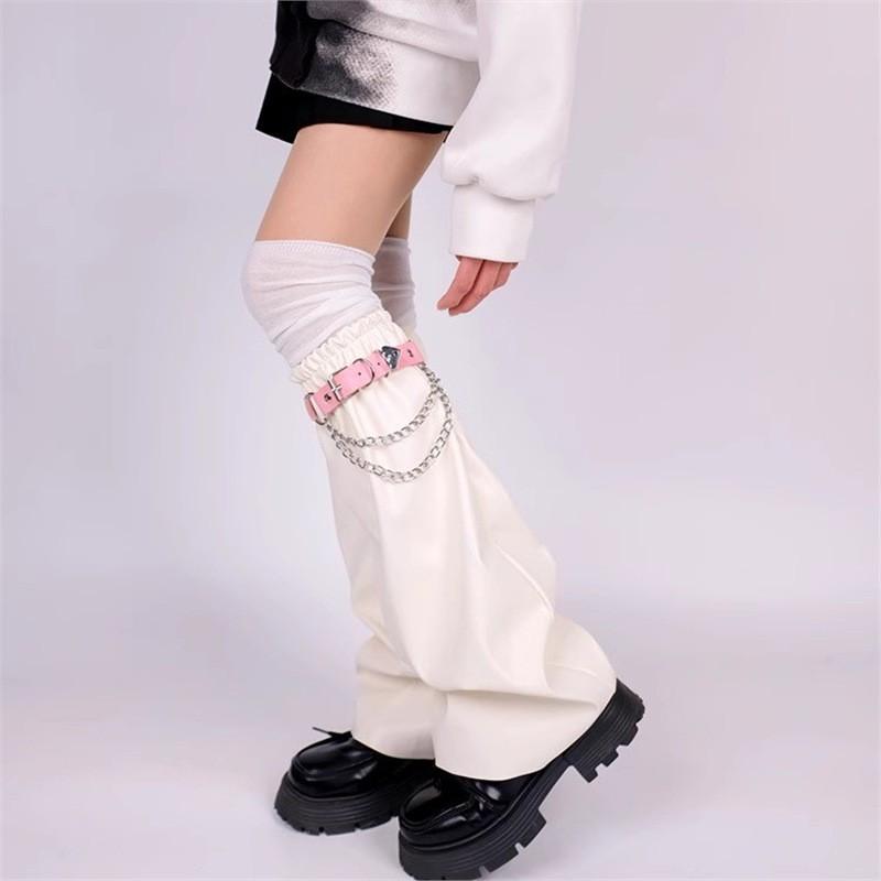 Y2K Punk Style Leg Warmers With Chain Detail Womens Fashion Socks Over Knee High Gothic Streetwear