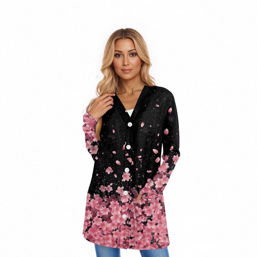 Damen Langarm Strickjacke Lässige Jacke mit Taschen Oberteil