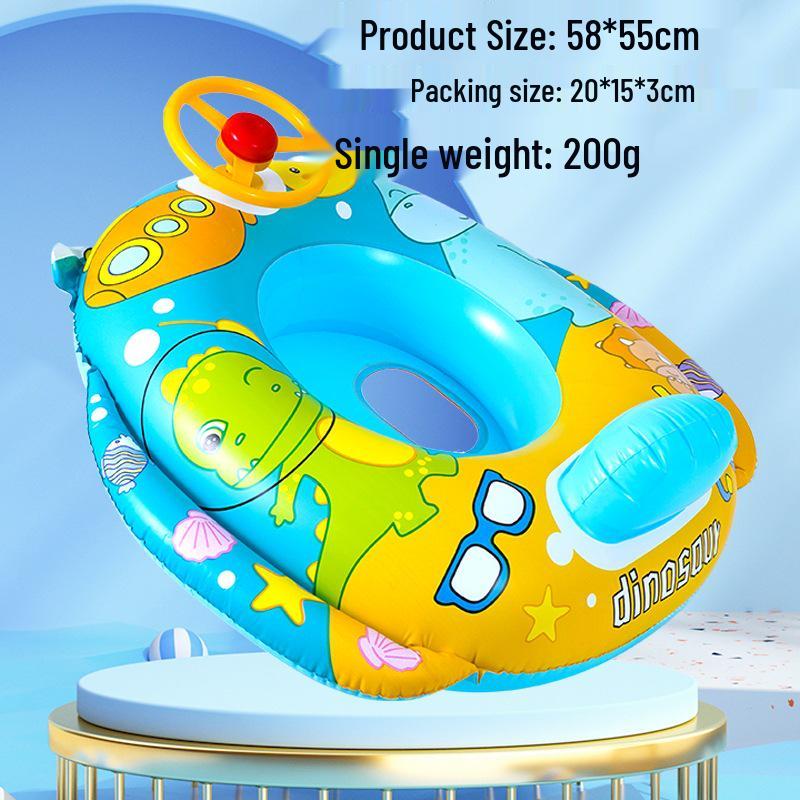 Large Toddler Boat-Themed Swimming Ring with Canopy & Steering Wheel