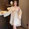 Summer Ice Silk Sexy Nightgown Set - Women’s Thin Suspender Dress with Beautiful Back Design