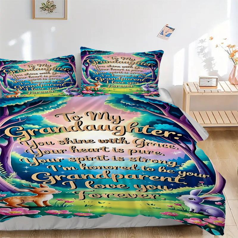 3PCs Grandparent Love Design Cover Set, Breathable Fabric, Machine Washable (1 Duvet Cover + 2 Pillowcases) (Without Quilt) yy250911159