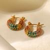 New Lava Hammered Colorful Zircon Earrings 18K Stainless Steel Gold Plated Chunky Hoop Earrings