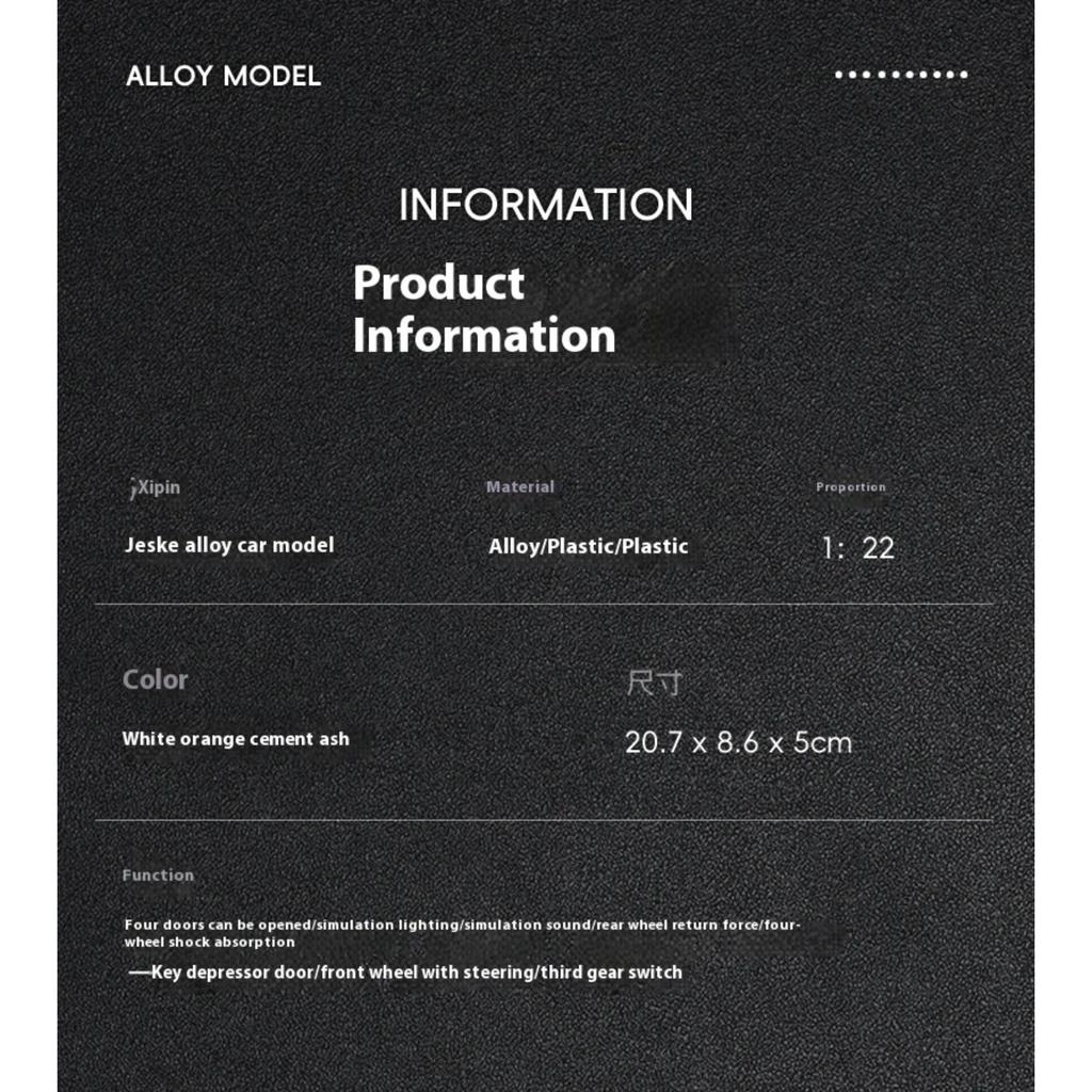 1/22 Koenigsegg JESKO Sports Car Model Car Model Toy Metal Die Casting, with Music and Pullback Function Model Collection Racing Gift Boy