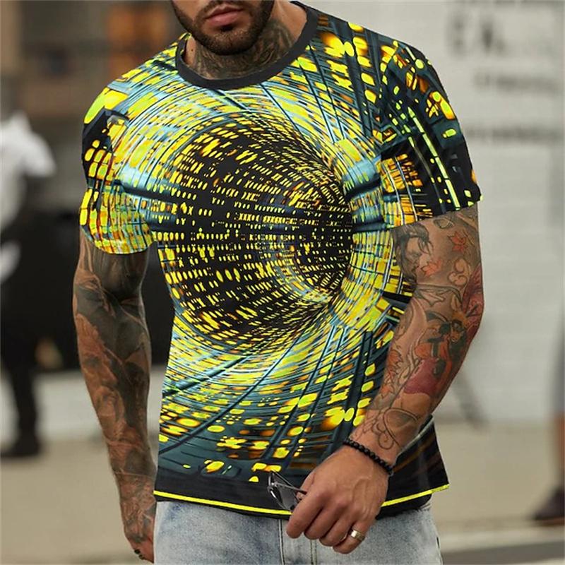 Summer Round Neck 3D Psychedelic Space & Art Print Top Fashionable Casual Short Sleeved Men's T-shirts