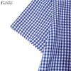 ZANZEA Women Casual V-Neck Short Sleeve Loose Grid Print Dress