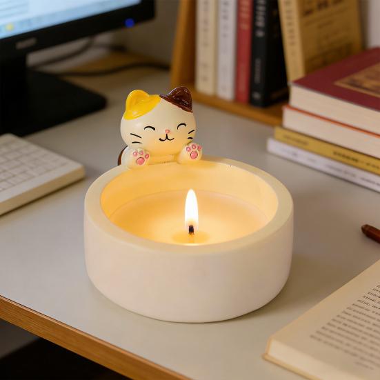 Cat Candle Holder Cute Kitten Warming Paws Tea Light Holder Resin Cartoon Cat Candlestick Ornament Gifts for Cat Lovers Girl Women
