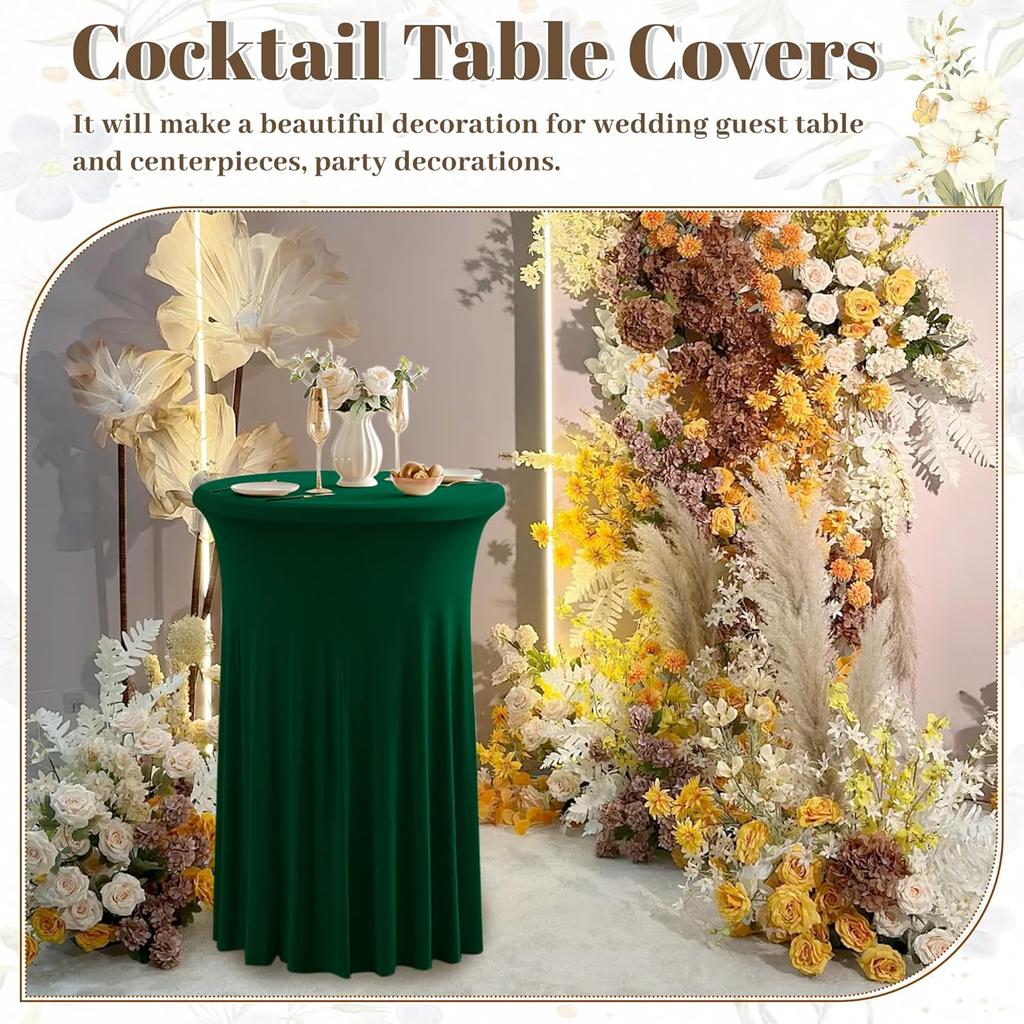Spandex Stretch Cocktail Tablecloths with Natural Wavy, Cocktail Table Covers Round Table Skirt Fitted High Top Table Bar Party