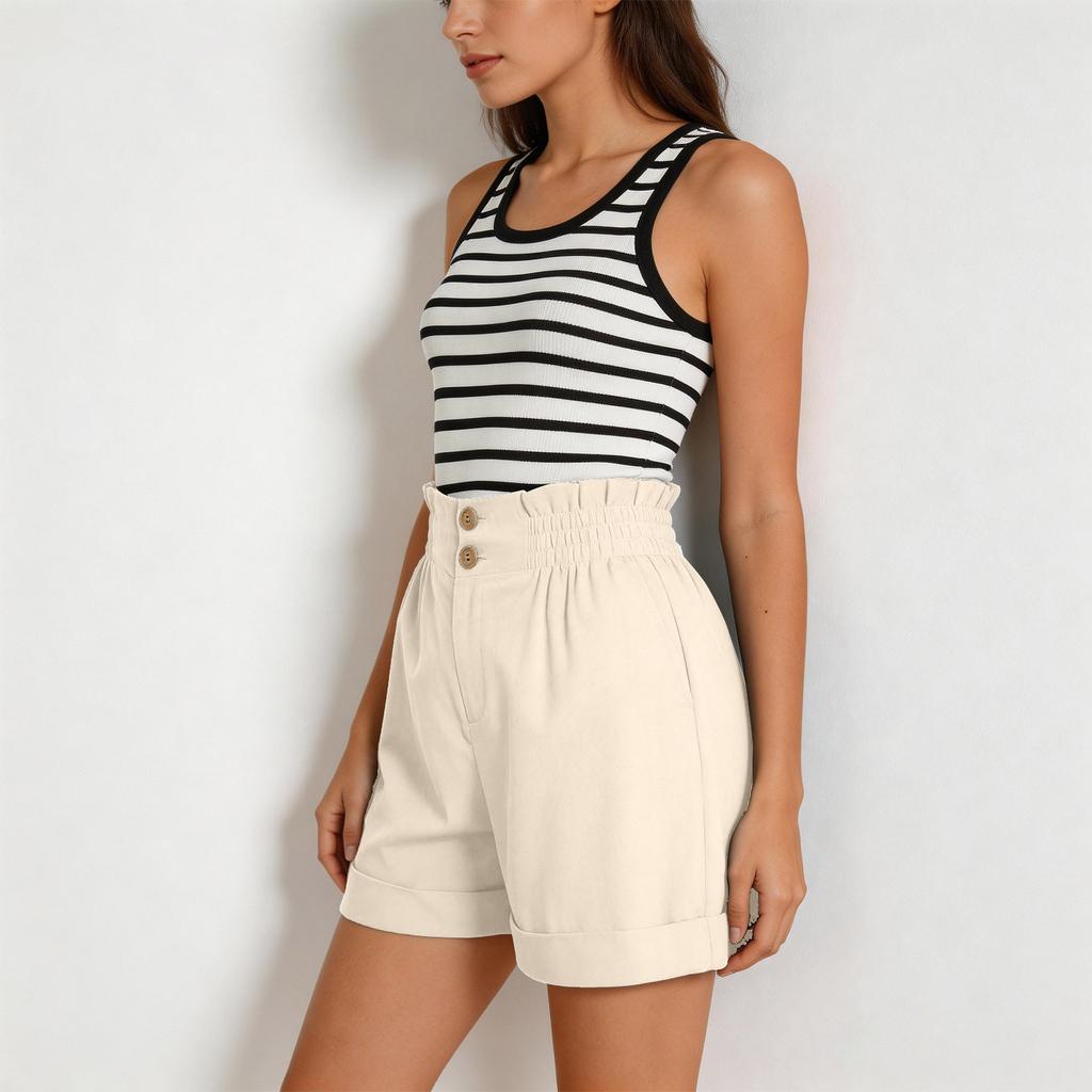 Womens Pants High Waist Shorts with Elastic Waistband and Button Closure Pants for Women Casual Loose Fit Shorts for Summer