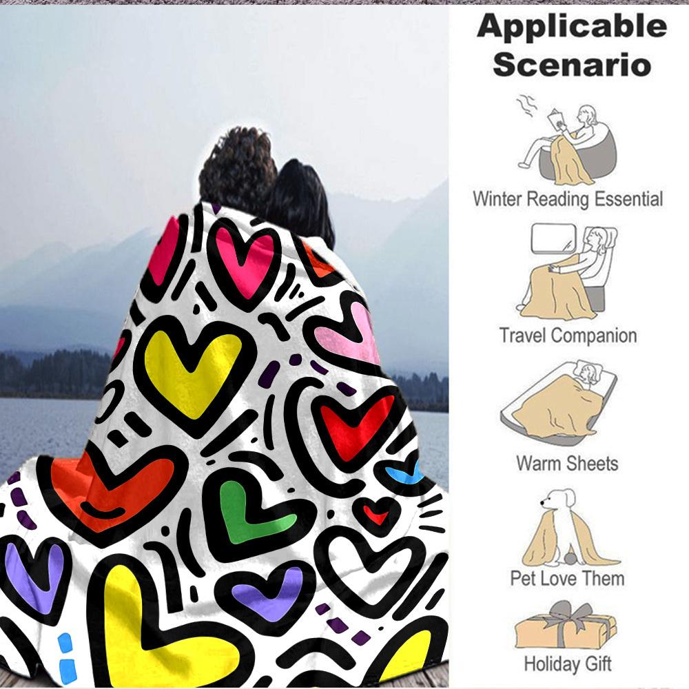 1pc Colorful Hearts Blanket Warm,Perfect for Camping And Travel, Making It a Great Gift for Any Season yy250904180