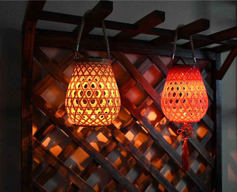 Waterproof Solar USB-Charging Red Bamboo Lantern for Outdoor Wedding Décor