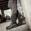 Luxus-Design Lederschnalle Riemen Mitte der Wade Männer Motorradstiefel Mode Schnürschuhe Britischen Stil Qualität männliche Schuhe Botas Hombre