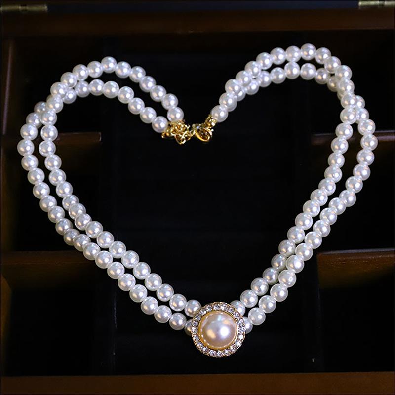 Elegant Vintage Pearl Necklace Earring Set Women Party Wedding Daily Decoration Jewelry