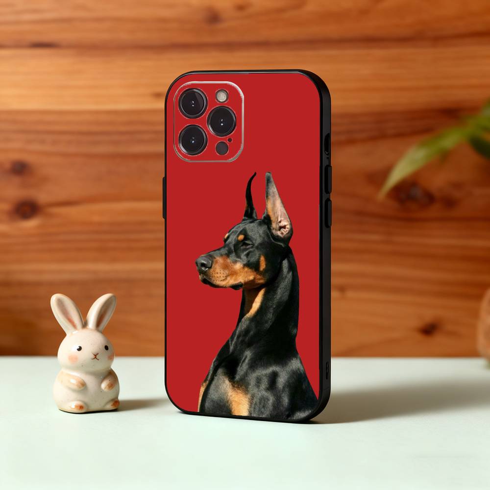 Doberman Dog Phone Case For iPhone17,16,15,14,13,12Plus,Pro Max,XS,5G Soft Silicone Black Cover