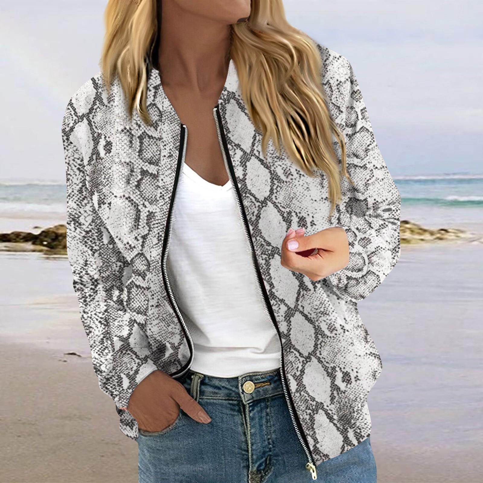 

Жіночі куртки з довгими рукавами, легкі, укорочені модні верхній одяг із принтом, повсякденні стьобані куртки з кишенями L