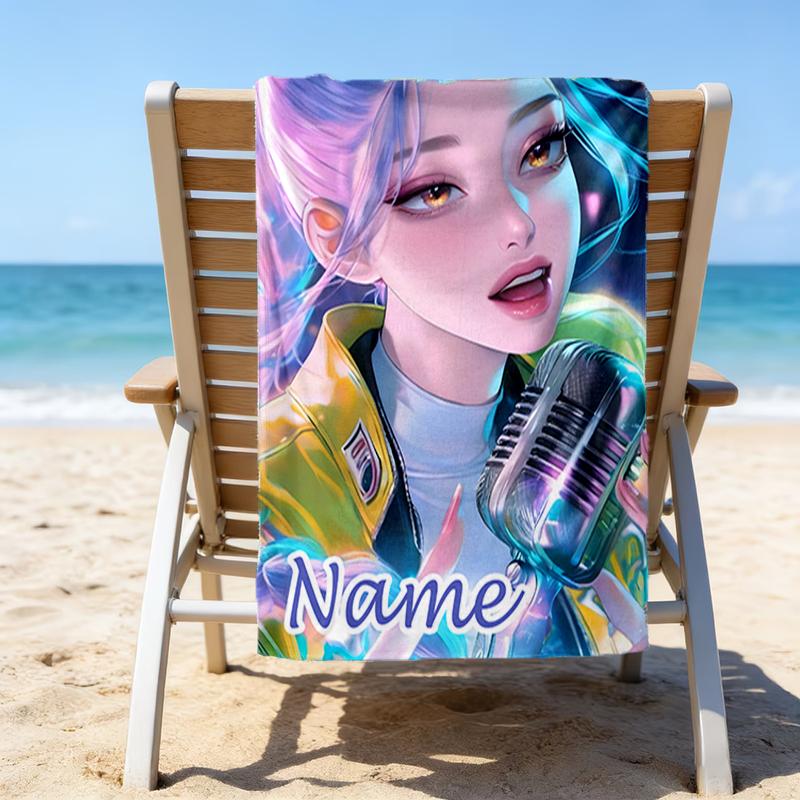 1pc KPop Demon Hunters33 Beach Towel with Custom Name, Beach/Swimming/Bath/Picnic/Camping Towel, Suitable for Seaside Beaches