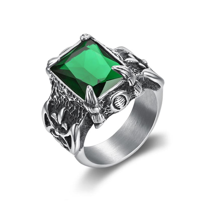 

Classic Dragon Claw Blue/Black/Green/Red Zircon Big Stone Ring Men Stainless Steel Nordic Axe Viking Rings Punk Biker Jewelry 7 зелёный