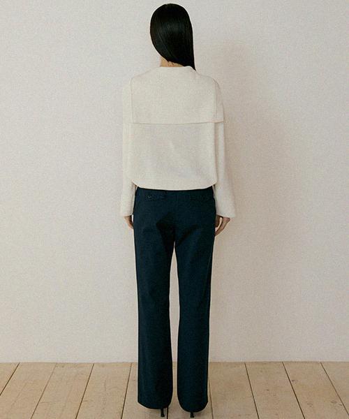 Lingseoul Button Classic Cotton Pants-Navy