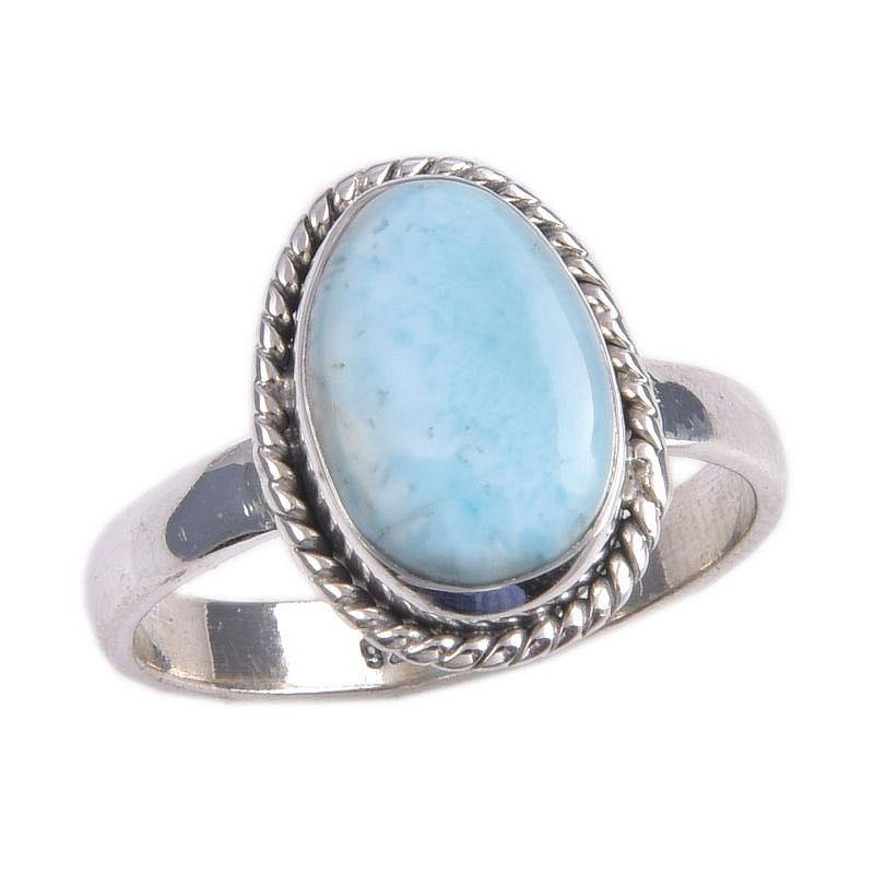 Natural Republic Larimar Gemstone 925 Solid Sterling Silver Gift Ring S.8 T8R96