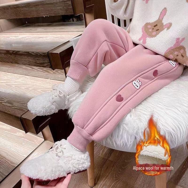 

Зимние детские спортивные штаны-шаровары с рисунком на флисовой подкладке 2023 года 120 cm розовый