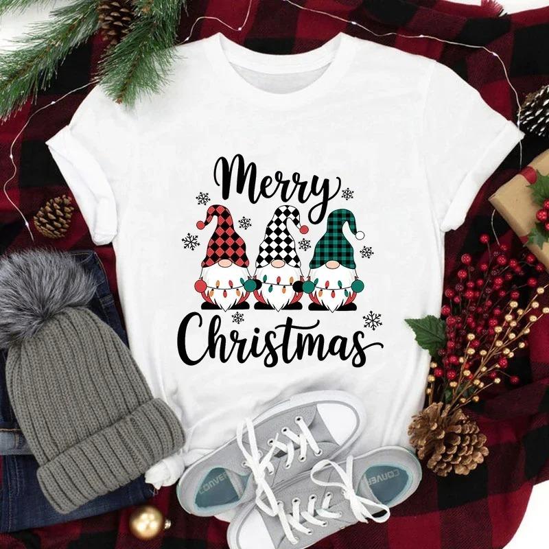 2025 Christmas Gnome Merry Christmas Printing T Shirt  Women New Tops Tees Fashion Harajuku Kawaii Tshirt Womens Y2K Clothing
