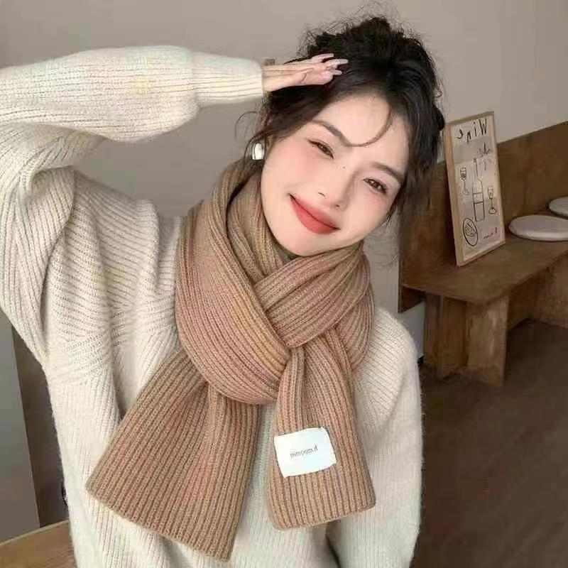 Women's Soft Thickened Knit Scarf - Korean College Style Neck Warmer for Autumn/Winter