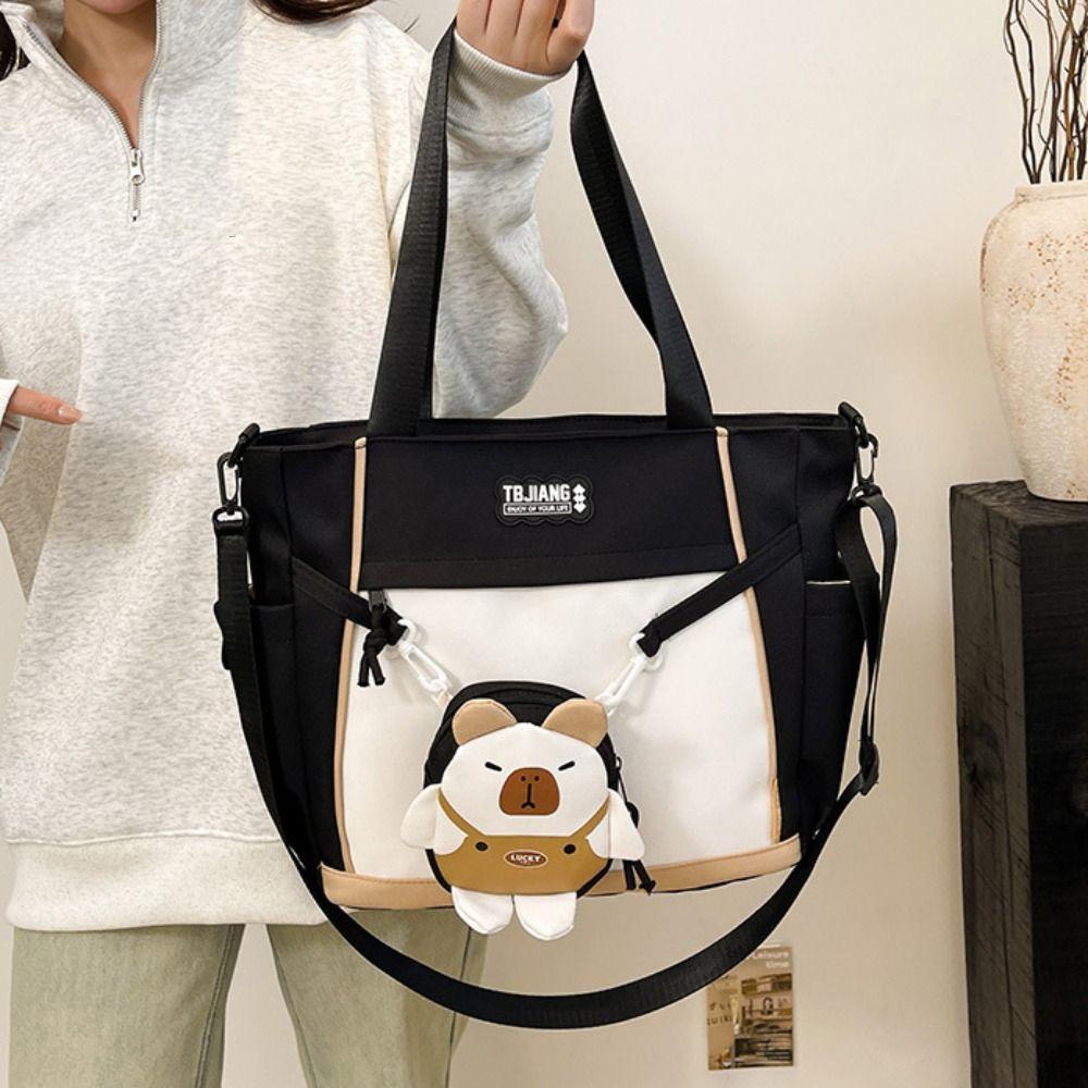 

Harajuku Canvas Tote Bag Japanese Style Students School Bag Portable Capybara Shoulder Bag Daily червоний