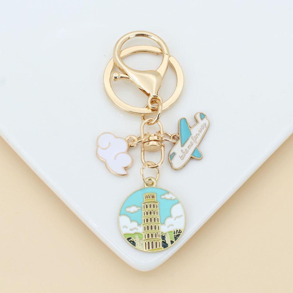 Eiffel Tower & Statue of Liberty Souvenir Keychain - World Scenery Gift Pendant