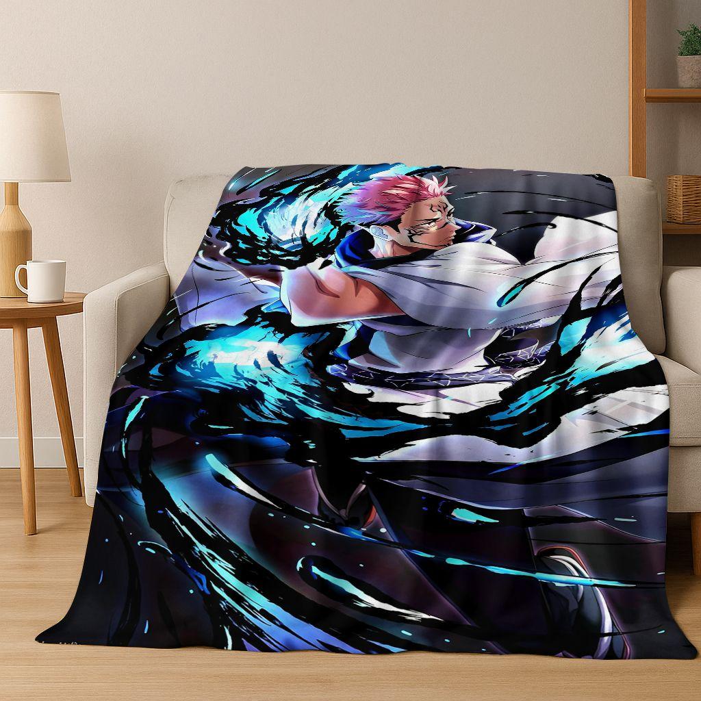 Anime Jujutsu Kaisen Yuji Satoru Kreskówkowy Koc Flanelowy, Przytulny Miękki Koc Rzutowy do Domu Sypialni Łóżka Kanapy Pokrowiec Piknikowy Prezent Dziecko