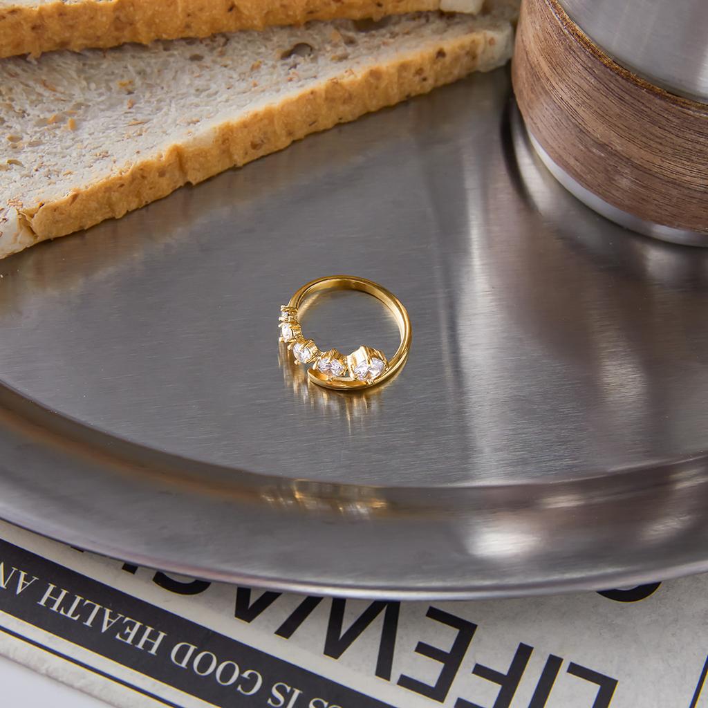  High Quality Cubic Zirconia Finger Ring Adjustable 18K PVD Plated High Quality Charm Stylish Golden Jewelry Gift