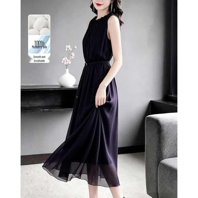 Demana 100% Silk French Sleeveless A-line Dress