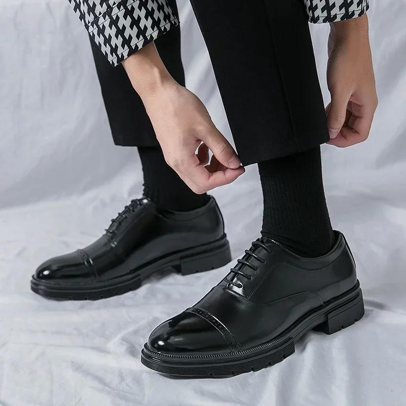 2024 Shiny Leather Shoes Men's Shoes British Style Business Formal Work Shoes Casual Versatile Wedding Block Men's Shoes