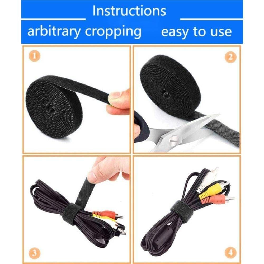 Nylon Hook Loop Cable Straps Reusable Fastening Tape Cable Ties Cord Organizer Double-Sided Hook and Loop Self-adhesive Tape