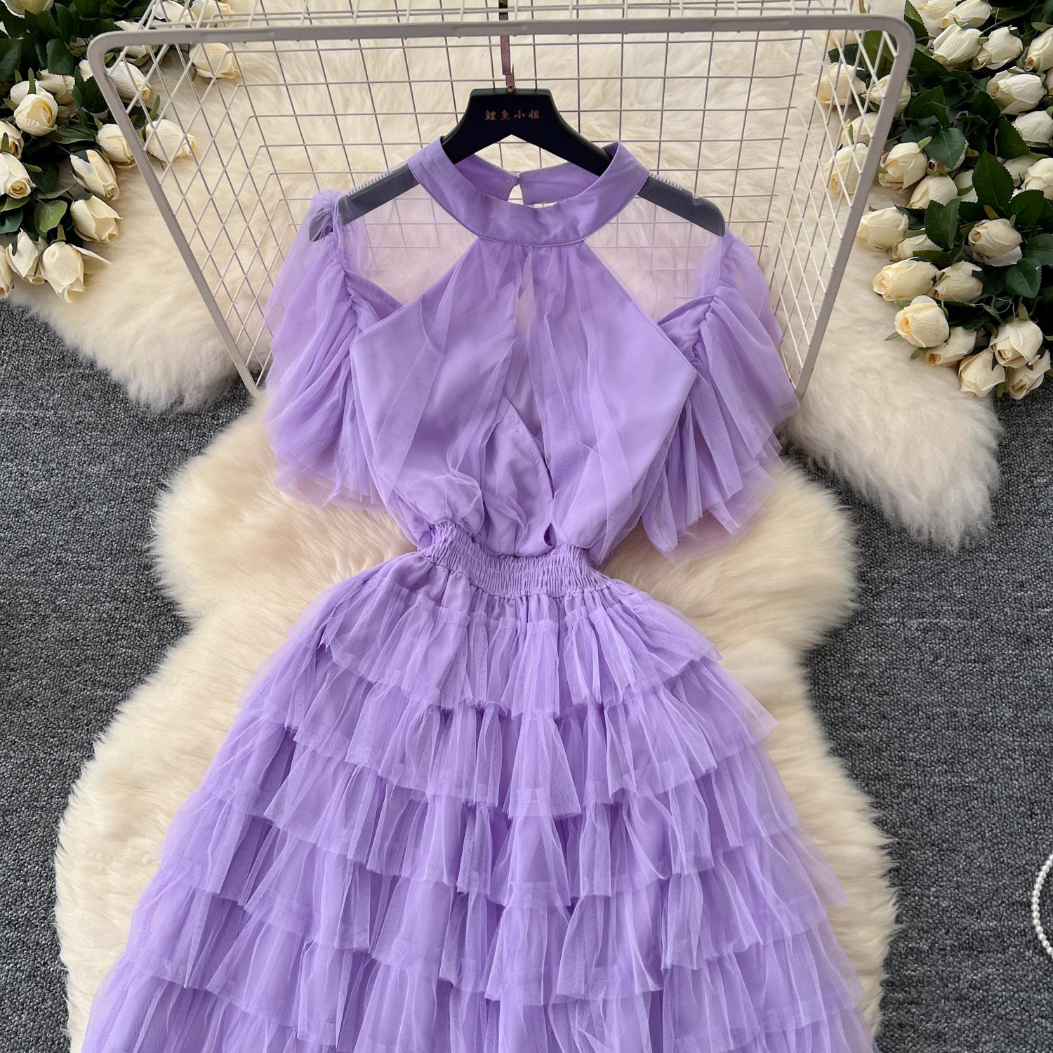 Винтажное базовое платье с круглым вырезом и коротким рукавом — фото 13