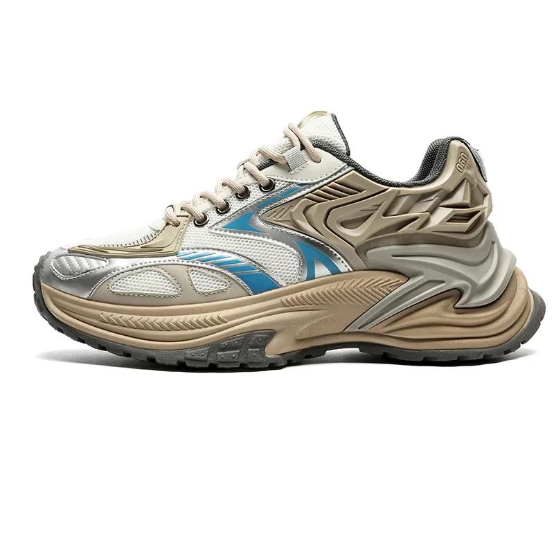 Fashion Men's Mesh Chunky Sneakers Thick Sole Sports Shoes Autumn Casual Fashion Lace Up Running Sneakers Platform Outdoor Walking Shoes