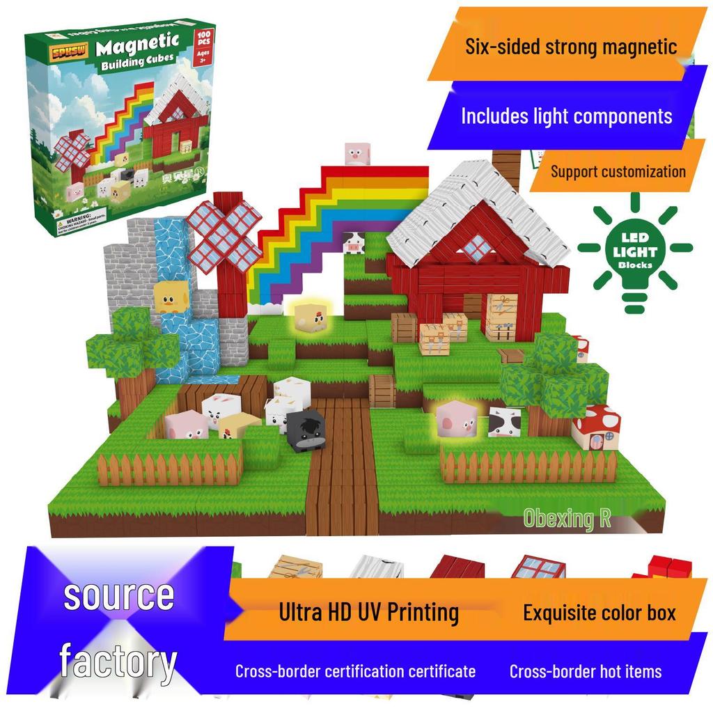 Pink Castle Cube Magnetic Building Block Set - STEM Educational Toy