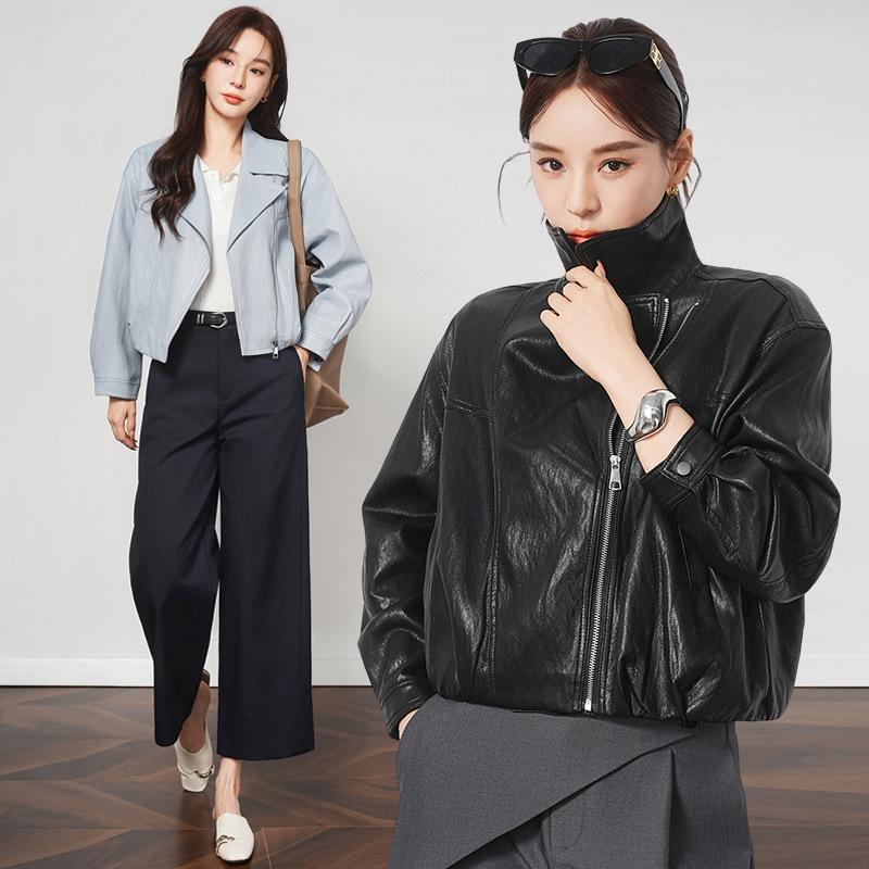 Women's Genuine Sheepskin Motorcycle Jacket - Spring/Autumn Fashion Lapel Style