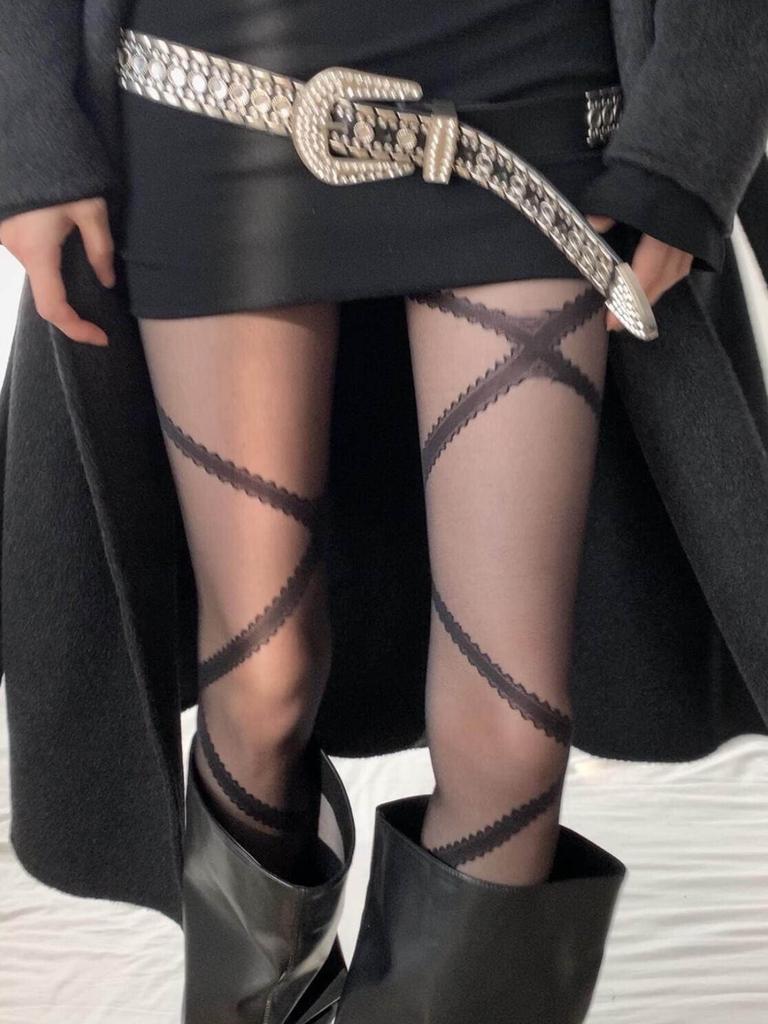 Ultra-Thin 0D Sexy Black Pearlescent Stockings Women'S Cross-Strap Pattern Silver Silk Pantyhose Without Silk Durable Black Silk