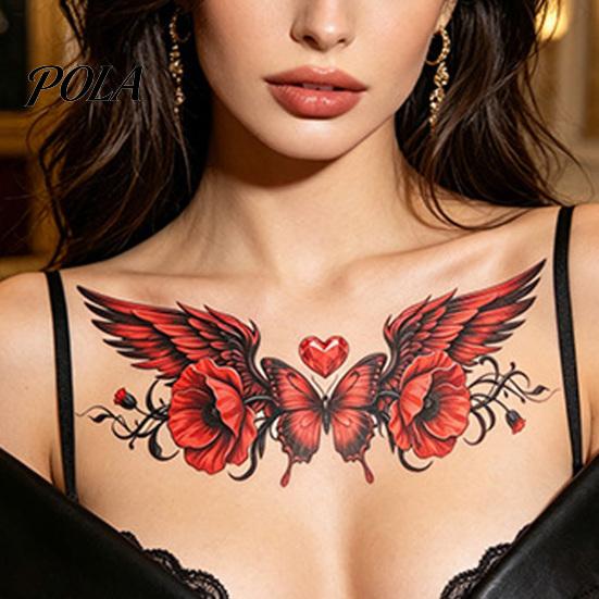 5 Sheets Colorful Butterfly Flower Tattoo Stickers, Waterproof Temporary Body Art, Hypoallergenic Floral Chest Back Decals for Women Girls