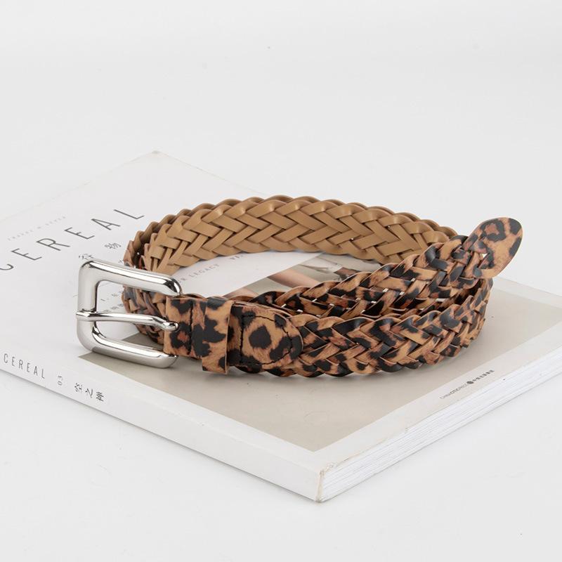 Personalized Leopard Skin Braided Belt for Girls with Pin Buckle Without Hole Punching and Jeans Belt Fashionable Belt for Women