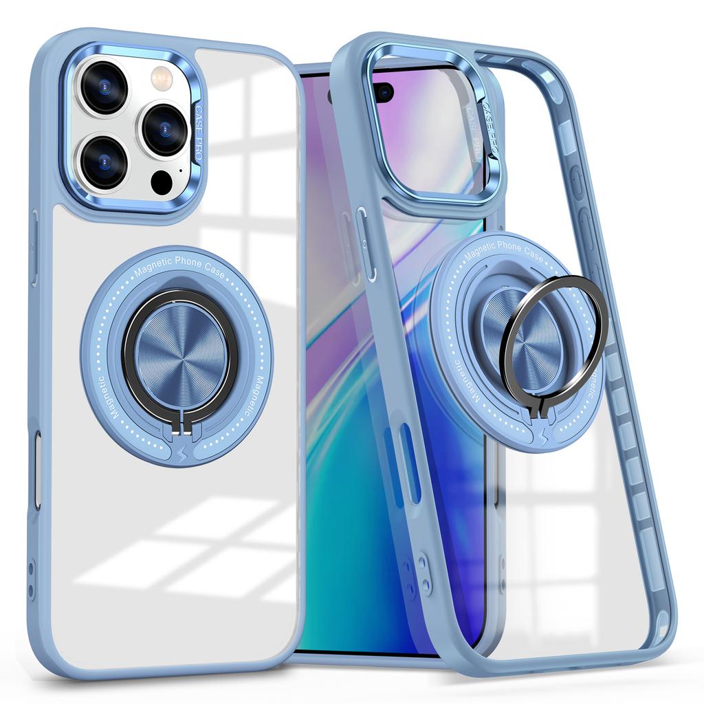 For iPhone 16 Pro Max Case Magnetic Ring Holder Kickstand PC+TPU Phone Cover