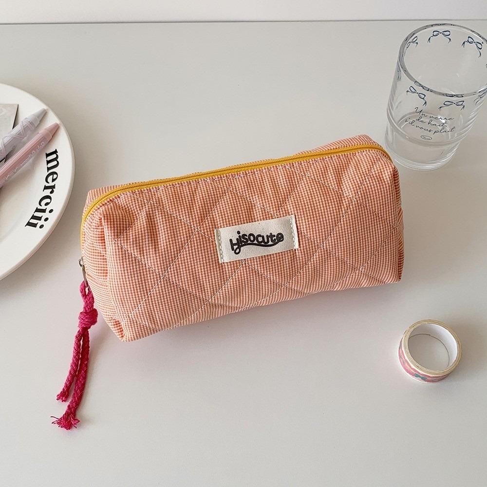 1PC Color Checkered Pencil Case Girls' Stationery Makeup Bag New Storage Bag