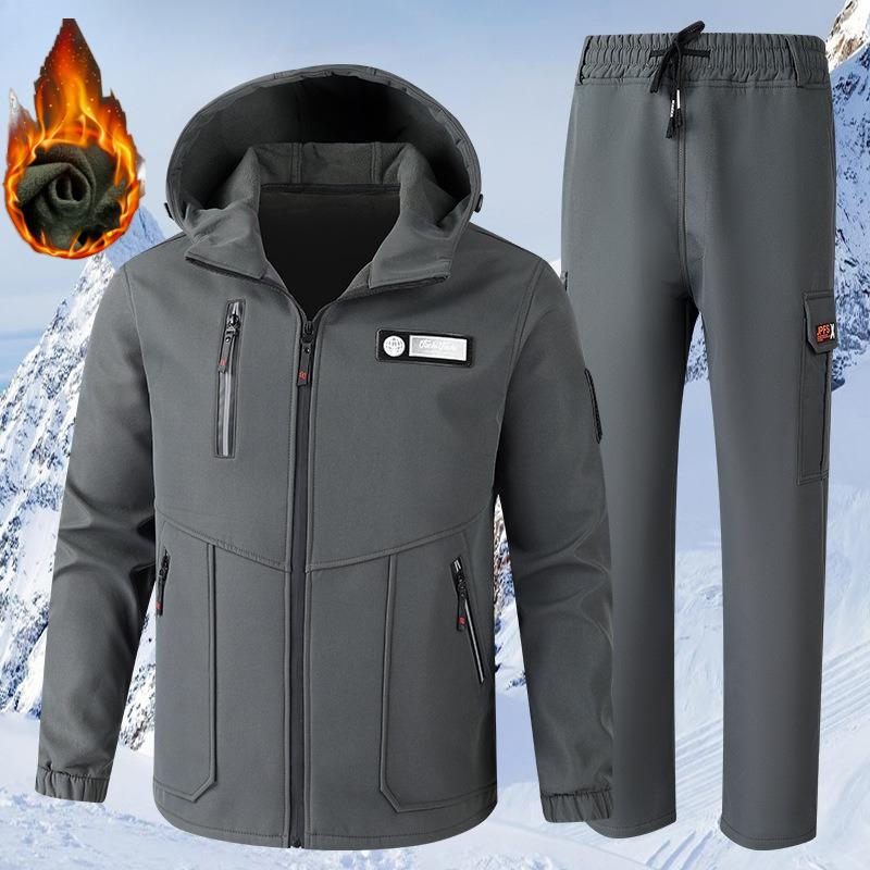 Winter Jacket Suit Men's Plus Velvet Water-proof Overalls To Keep Warm Outdoor Labor Insurance 2-piece Set